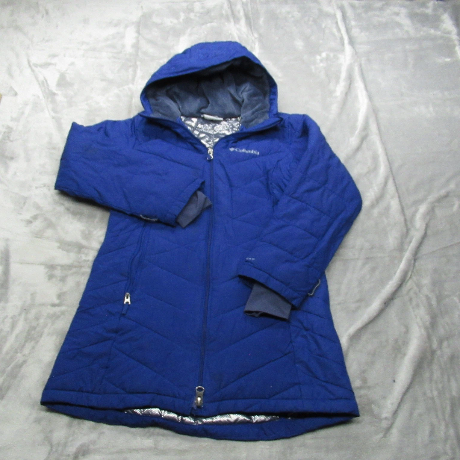 Columbia Parka Jacket Kids Medium 10/12 Blue Omni Heat Thermal Interchange Hood