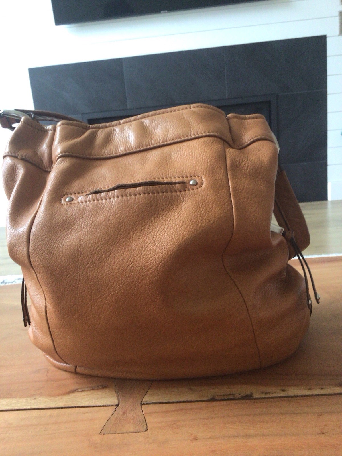 B Markowsky Soft Carmel Leather Drawstring Snap C… - image 2
