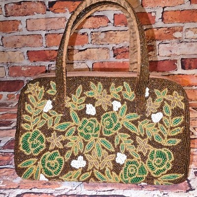 Kimberly Allen Embellished Green & Gold Beaded Women s Handbag