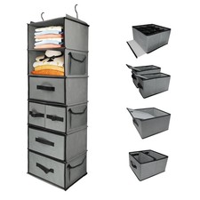 6-Tier Thickened Durable Hanging Closet Organizer with 5 Drawers 3 Side