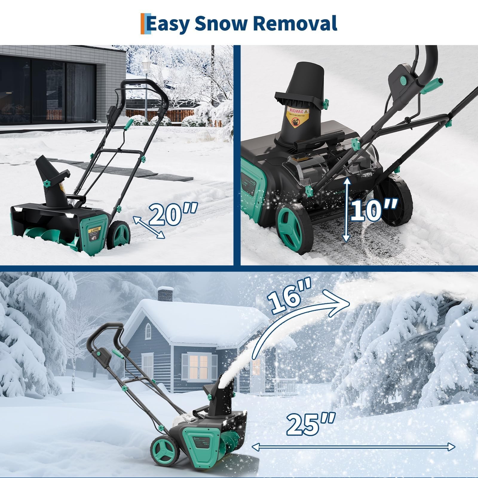 20V LED Cordless Snow Shovel Battery Snow Blower w/4.0Ah Battery & Charger 20"