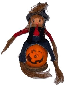 Vintage Halloween | Sitting Scarecrow Pumpkin | Wooden Base | 7” Decoration