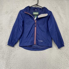 L.L.Bean Windbreaker Jacket Kids 6X-7 Blue Hooded Nylon Mesh Lined Lightweight