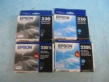 BUNDLE OF 4 EPSON (1) 220 BLACK & CYAN - (1) 220xl INK CARTRIDGES - NEW