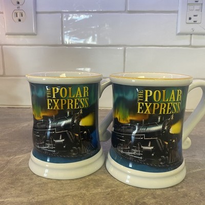 The Polar Express Train Ride 3D Raised Ceramic Hot Chocolate Mugs Movie Set Of 2