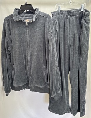 Sweatsedo Track Suit Mens Large Gray Velour 2 Piece Sweatsuit Jacket Pants Set