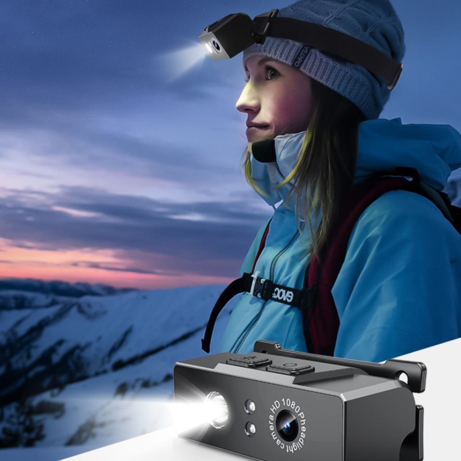 2 in 1 Head-mounted Action Camera 1080P HD Outdoor Sports Camcorder w/ LED Light