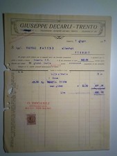 Fattura "GIUSEPPE DECARLI - TRENTO 7 Giugno 1929"