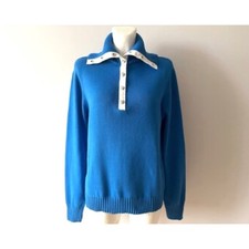 Lauren Ralph Lauren Royal Blue Cotton Snap Neck Sweater Womens L Preppy EUC
