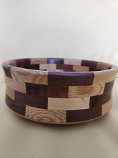 Segmented Geometric Design Wooden Bowl Wood Turned Artist Signed and Dated