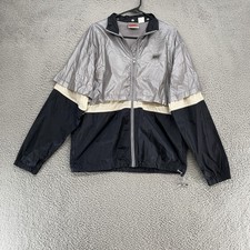 Vintage Nike Windbreaker Jacket Mens Medium 90s Colorblock Hooded Running Gray