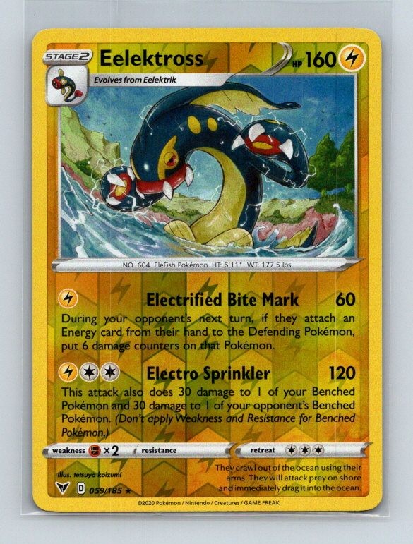 Eelektross 059/185 Rare SWSH04: Vivid Voltage Pokemon Reverse Holo Near Mint