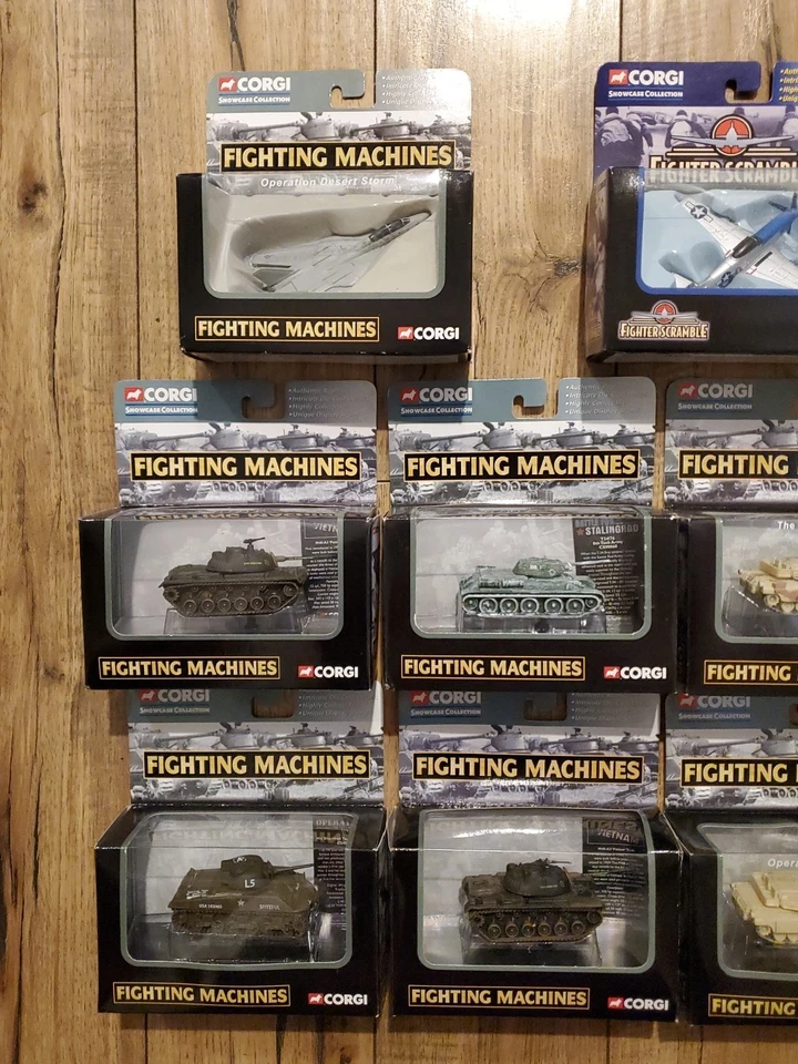 8 Corgi Fighting Machines M48-A3 Patton Tank, M4 Sherman, MI Abrahams T34/76 - Image 3 of 4
