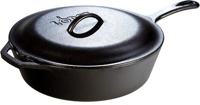 Lodge 5 Quart Pre-Seasoned Cast Iron Deep Skillet with Lid - Signature Teardrop
