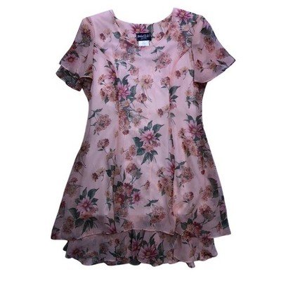 Vintage Michael B Ltd Floral Chiffon Dress Womens 10P Pink Cottage Coquette