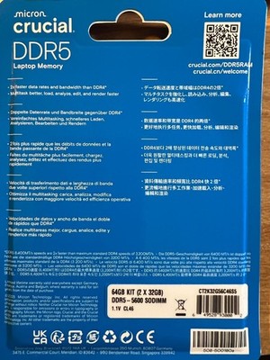 Crucial 64GB Kit (2x 32GB) DDR5 5600 PC5-44800 Laptop Memory