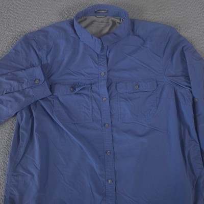 Eddie Bauer Top Womens XL Blue Nylon Ripstop Roll Tab Sleeve Ventilated Back