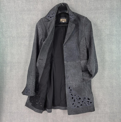 Dulha Designs Coat Womens S Blue Gray Modern Indo-Western Laser Cut Embroidered