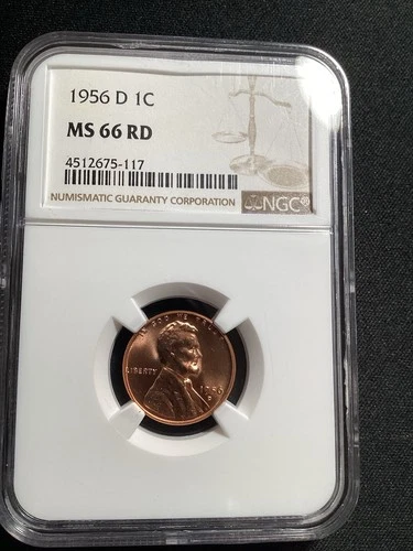 Beautiful High Grade 1956-D Lincoln Cent.  NGC GRADED MS 66 RED