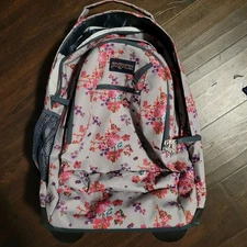 ​JanSport Driver 8 Rolling Backpack - Floral Print Teal Pink - Luggage School...