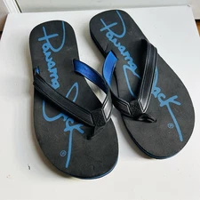 NWOT Panama Jack Black Flip Flops Mens 12 Palm Tree Beach Pool