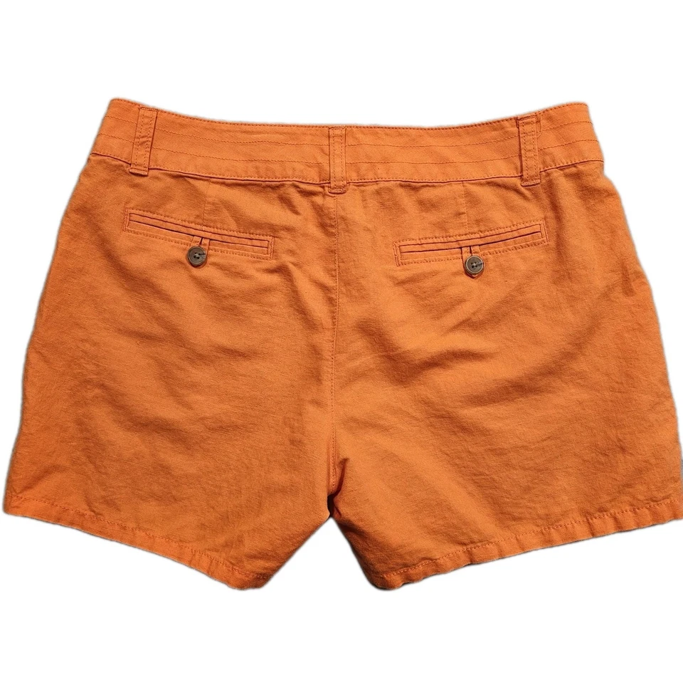 Pantalones Cortos Banana Republic Rio Mezcla de Lino Para Mujer 6 Naranja Brillante Tiro Medio Utilitario Foto 4 de 4