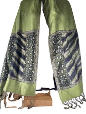 Pashmina Scarf Shawl Wrap Elegant Greens/ Black/Beige Colors 32" x  6'
