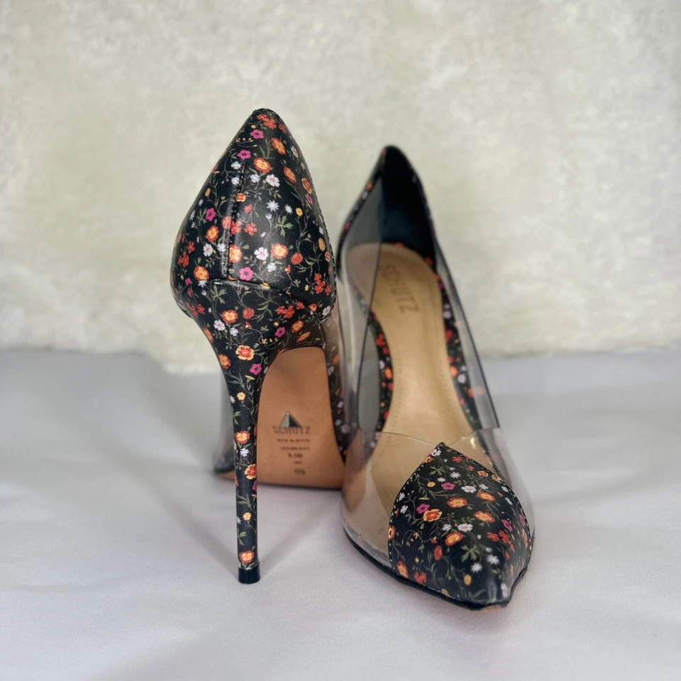 Schutz Centi Pump in Floral Printed Stiletto Pointed Leather Size 8.5 Pre-Loved - Image 2 of 4