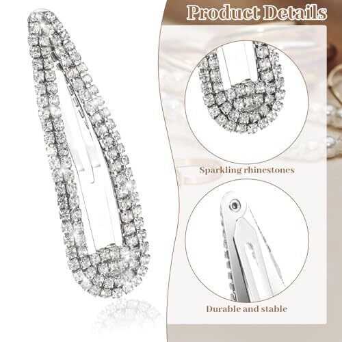 2.4 Inch Rhinestone Hair Clips, 6PCS Hair Clips Snap Barrettes 2.4 in Silver - Foto 3 di 6