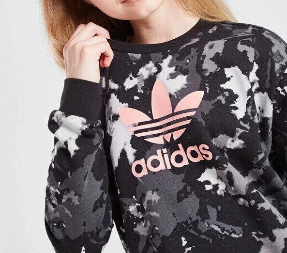 Adidas Originals Girls'(Kids) Black/Pink Tie-dye Crewneck Adidas Originals Girls'(Kids) Black/Pink Tie-dye Crewneck