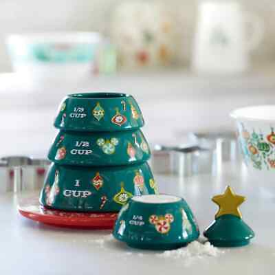 CUTEST-Disney Mickey Mouse Stoneware Christmas Tree Stacking Measuring Cup  Set