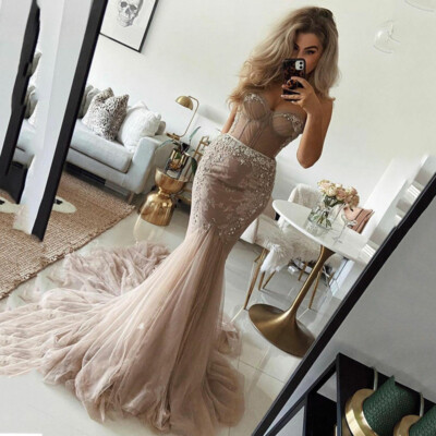 Dirty Pink Mermaid Wedding Dresses Sweetheart Beaded Applique Bridal Gowns  Train | eBay