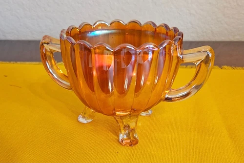 Vintage Fenton Marigold Carnival Glass 3 3/4" Tall Stippled Rays Open Sugar Bowl