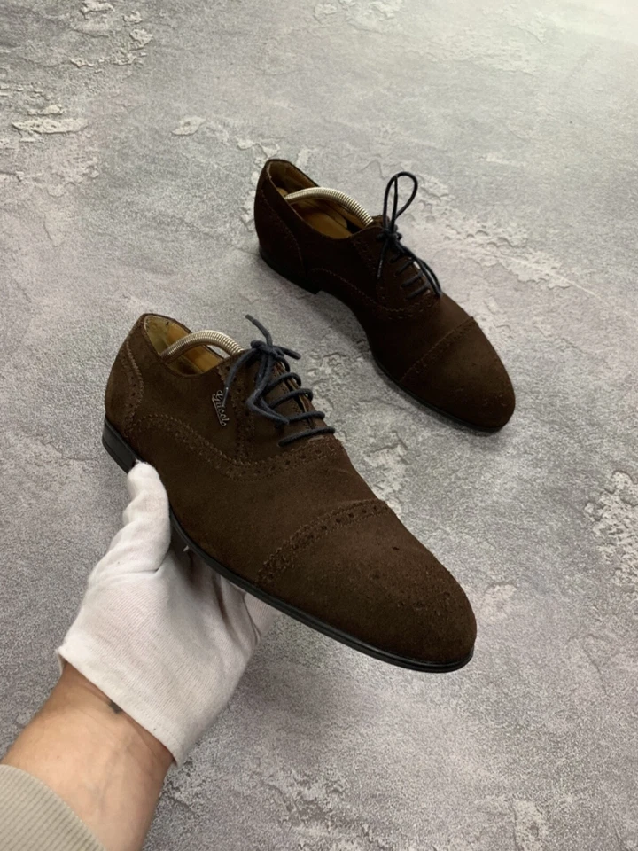 Zapatos de vestir Gucci marrón gamuza Oxford para hombre talla US 8 / EU 42 Foto 2 de 4