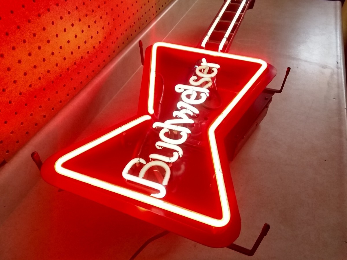 Vintage 1988 Budweiser Guitar Neon Sign, Man Cave, Shop, Bar, Made
