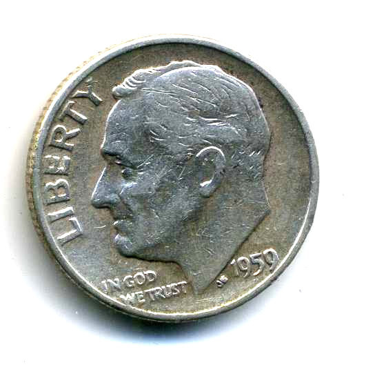 1959 D Roosevelt Dime US 10 Cent U.S America SILVER UNITED STATES 10c Coin #7844