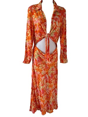 ASOS Orange Floral Tie Front Maxi Dress UK 12 Pink/Yellow Flowers  Lightweight | eBay