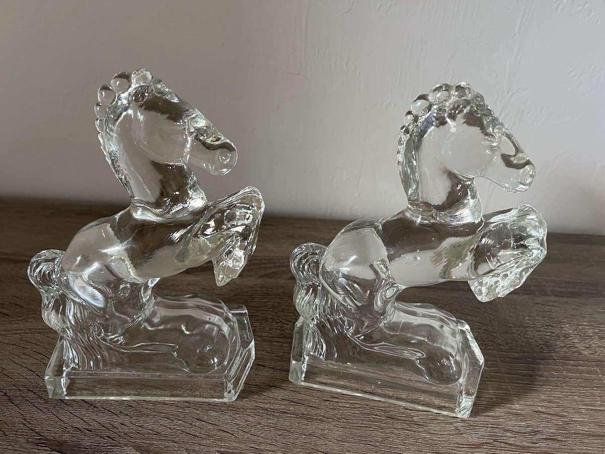 Vintage Crystal Clear Glass Rearing Horse Bookends | eBay