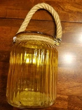 Glass ~ Decorative Hanging Jar ~ Gold in Color ~ 4.5" x 5"