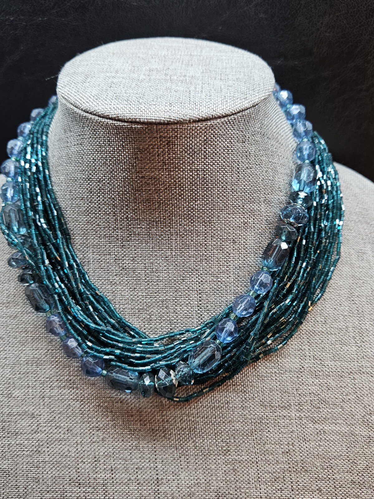 Vintage Silver Tone Multi Beaded Multi Strand Aqu… - image 2