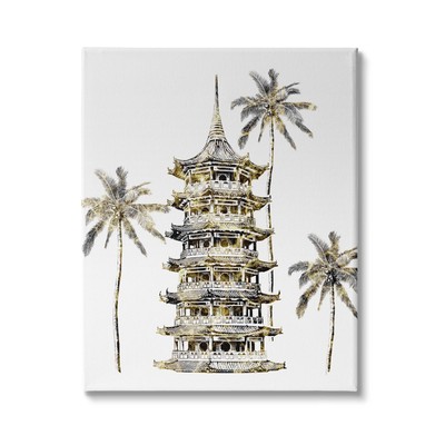 Sun Pagoda Building Tropical Palms Glam Architecture Canvas Wall Art, 16 x 20...