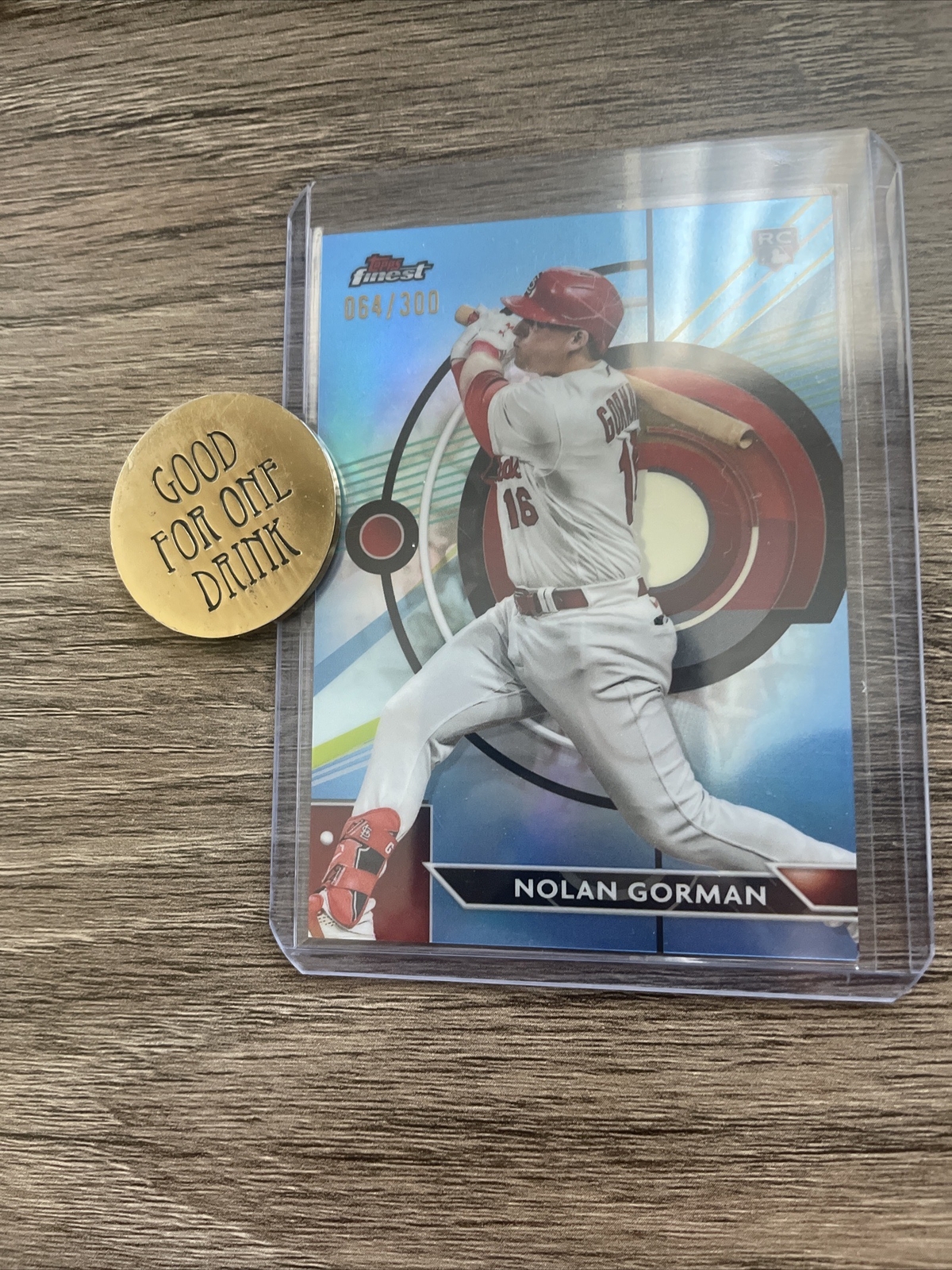 2023 Topps Finest - Sky Blue Refractor #92 Nolan Gorman /300 (RC)
