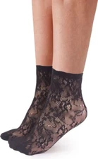 PRETTY POLLY LACE SHEER ANKLE SOCKS BLACK OS NWT