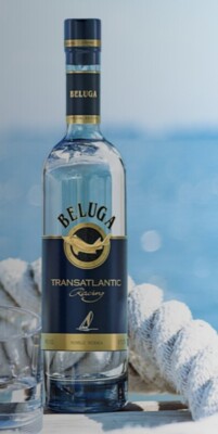 BELUGA Transatlantic Racing Vodka Unique EMPTY bottle w/Cork 3d Gold Beluga Fish