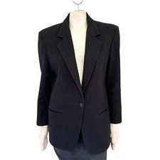 Vintage Savannah Pure Wool 1 Button Structured Blazer In Black Women's 10