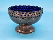 Vtg Celtic Quality Silver Plate Cobalt Blue Glass England Dessert Cup Medieval