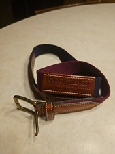 Vtg 90's Tommy Hilfiger Men Red Blue Wool Colorblock Leather Casual Belt Size 32