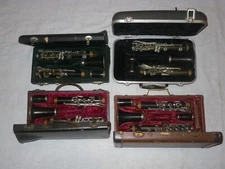 CLARINET LOT OF 4 VINTAGE HARD RUBBER or BAKELITE for RESTORATION -PAN AMERICAN