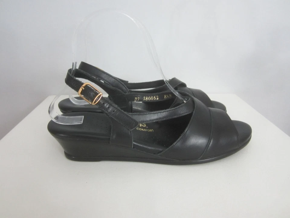 SAS Tripad Caress 8.5 N Black Leather Wedge Sandals Made USA Narrow Open Toe - Image 3 of 4