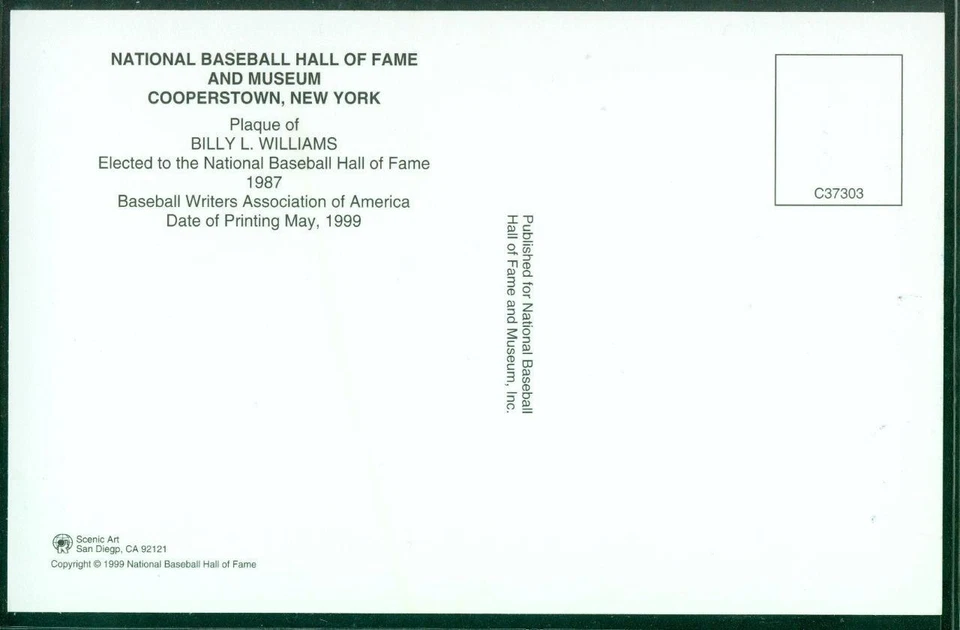 110, Original Autograph of Billy Williams (4), HOF Plaque Postcard, Chicago Cubs - Image 2 of 3